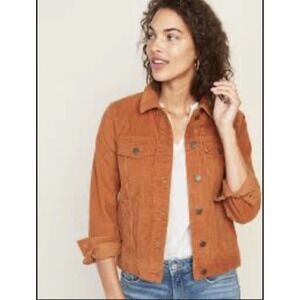 Old Navy Burnt Orange Corduroy Women Button Front Long Sleeve Trucker Jacket 1X